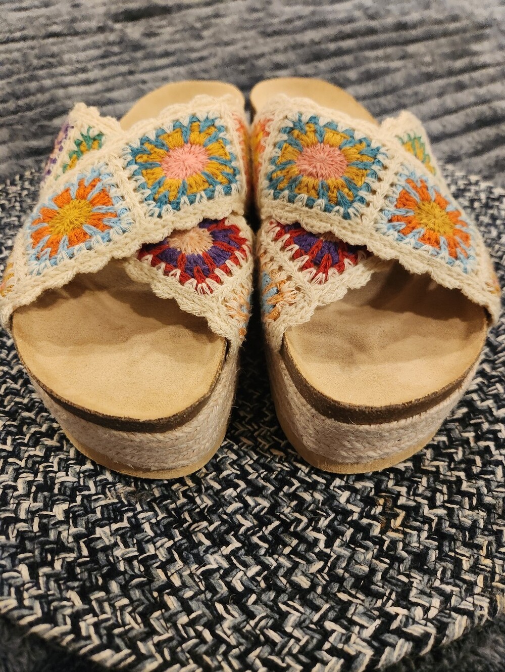 Dirty Laundry Crochet Slide Wedge Sandals in Multi-Color, Size 7.5
